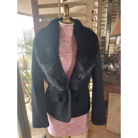 Pamela Dennis Private Client Women's Black Jacket Faux Fur Collar Fitted Sz 12 - Picture 12 of 13